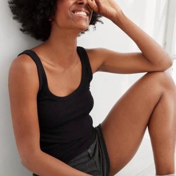 Aerie Wide Rib Tank Top Black Size Medium - Picture 1 of 6